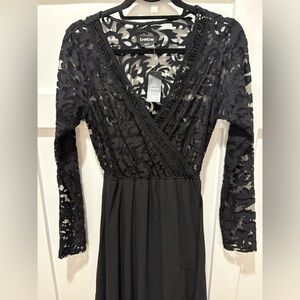 NWT bebe Black Lace Floor Length, Lined Skirt, Maxi Dress Size Small (4-6)
